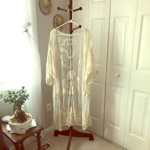 White sheer floral kimono